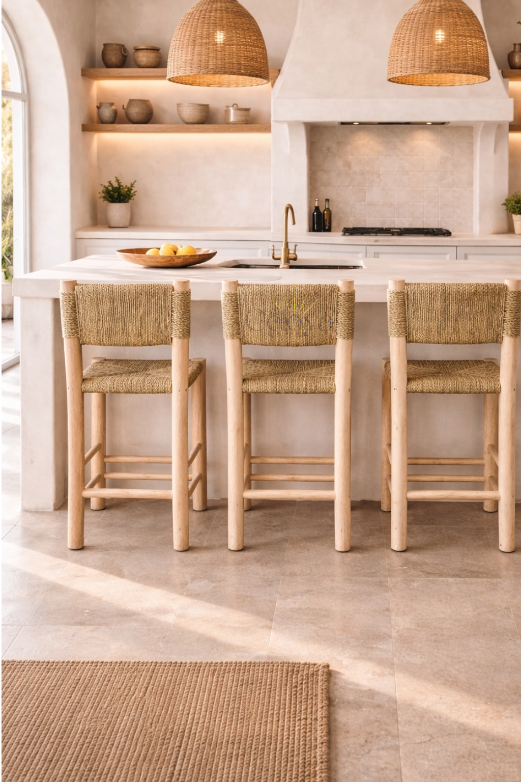 Tabouret Atlas - bois & fibres naturelles - Celoya