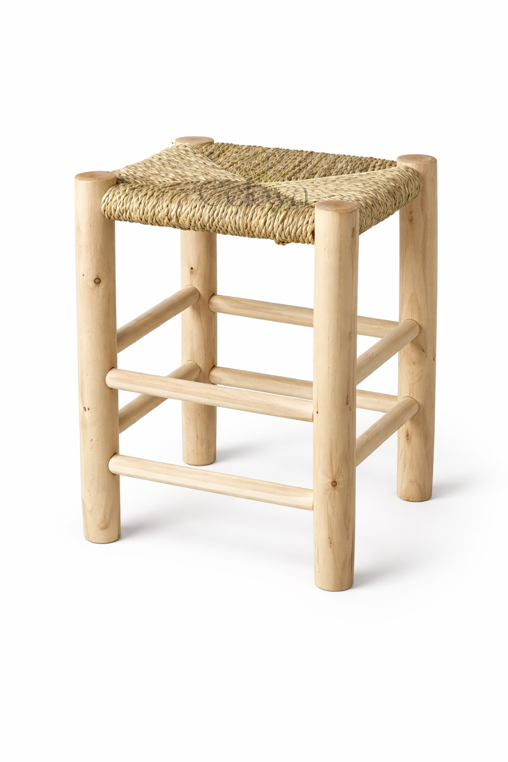 Mini tabouret Atlas - bois & fibres naturelles - Celoya