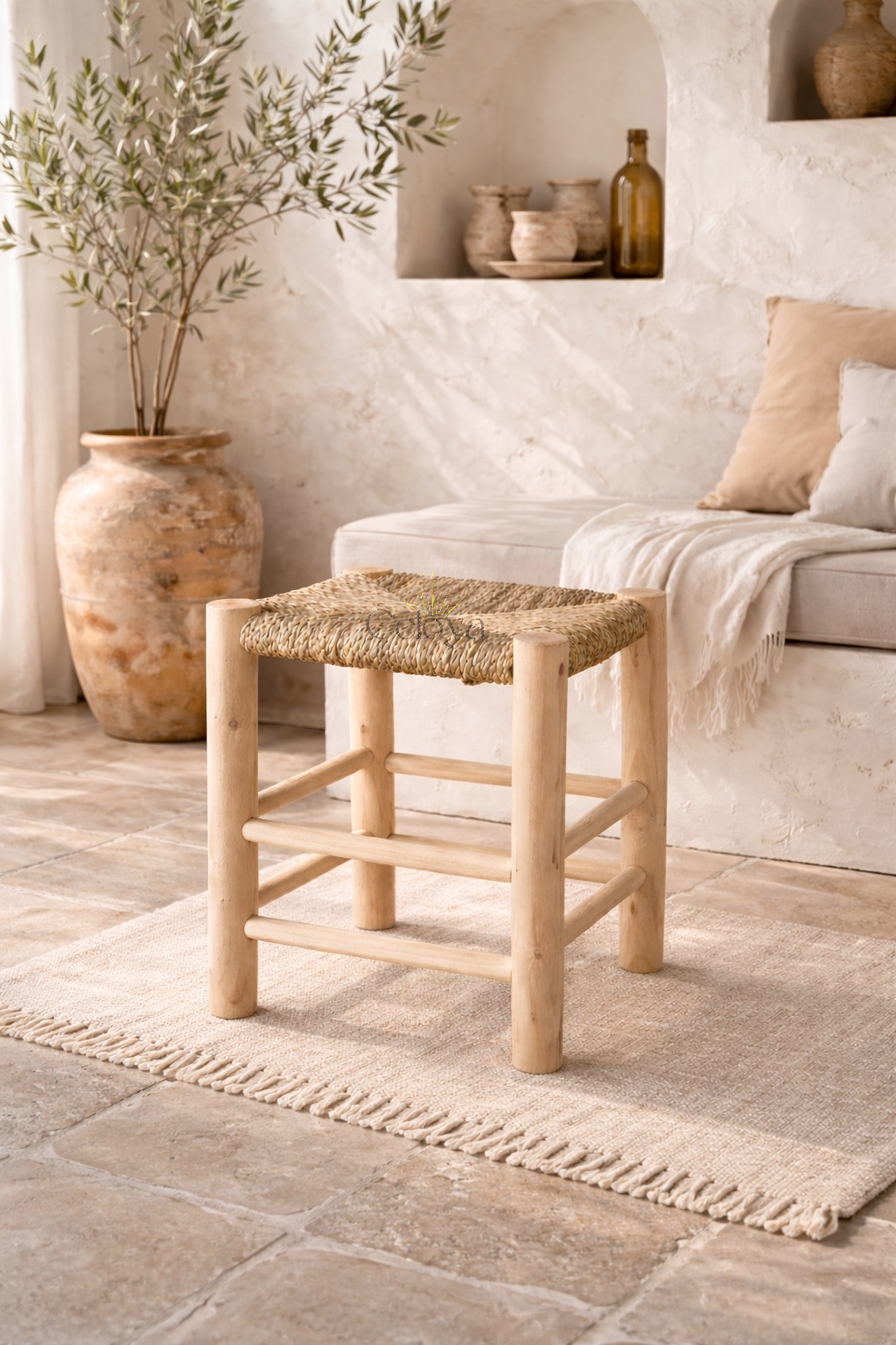 Mini tabouret Atlas - bois & fibres naturelles - Celoya