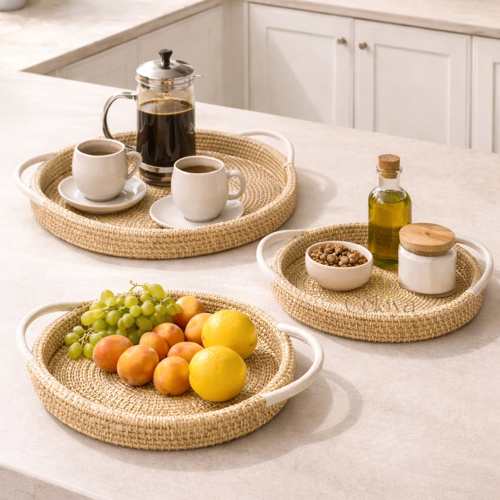 Plateaux Naya – osier & laine - Celoya